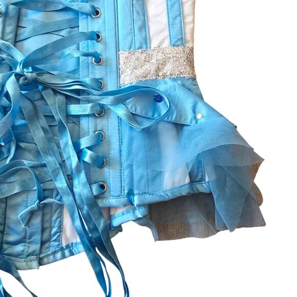 NWT Corset Story Blue Silver Overbust Corset Ren Fair Cosplay Top Size UK8 US4 - Picture 11 of 16